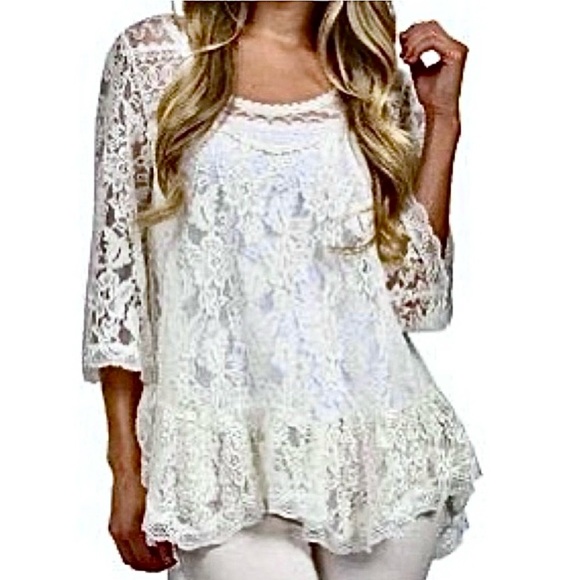 🌺🎉HP🎉🌺 NWOT Free People Gorgeous Floral Lace Peasant Top - Picture 12 of 14